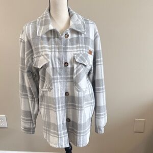 Simply Southern White and Gray Plaid Shacket Size Medium